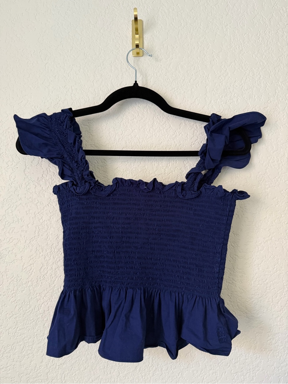 Hill House Paz Smocked Peplum Navy Blue Top Small - Picture 3 of 7